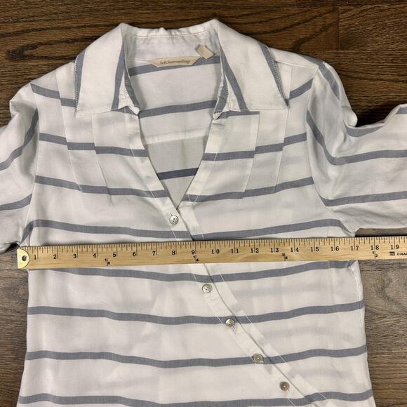 Soft Surroundings Shirt Womens XS Striped Asymmetrical V Neck Tunic Roll Tab - Picture 6 of 10